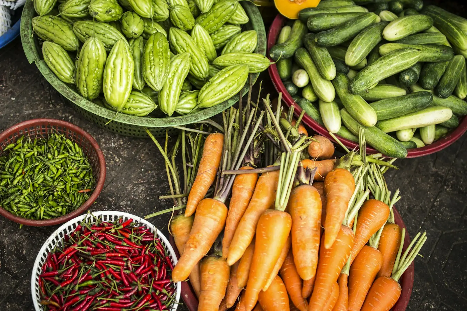 Fresh vegetables at a farmers market